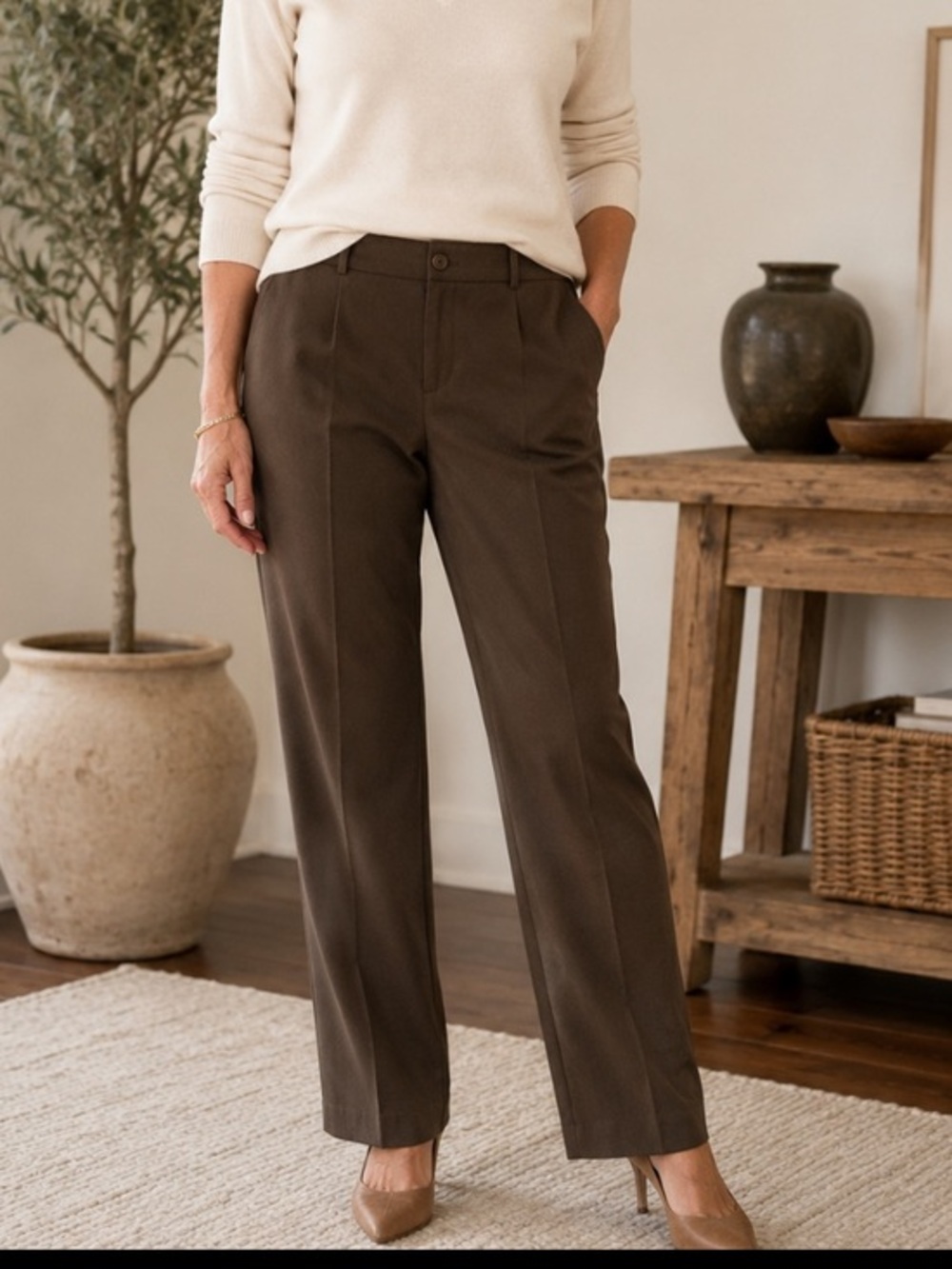 Coldwater Creek high waisted trouser relaxed fit brown pants in size 16.